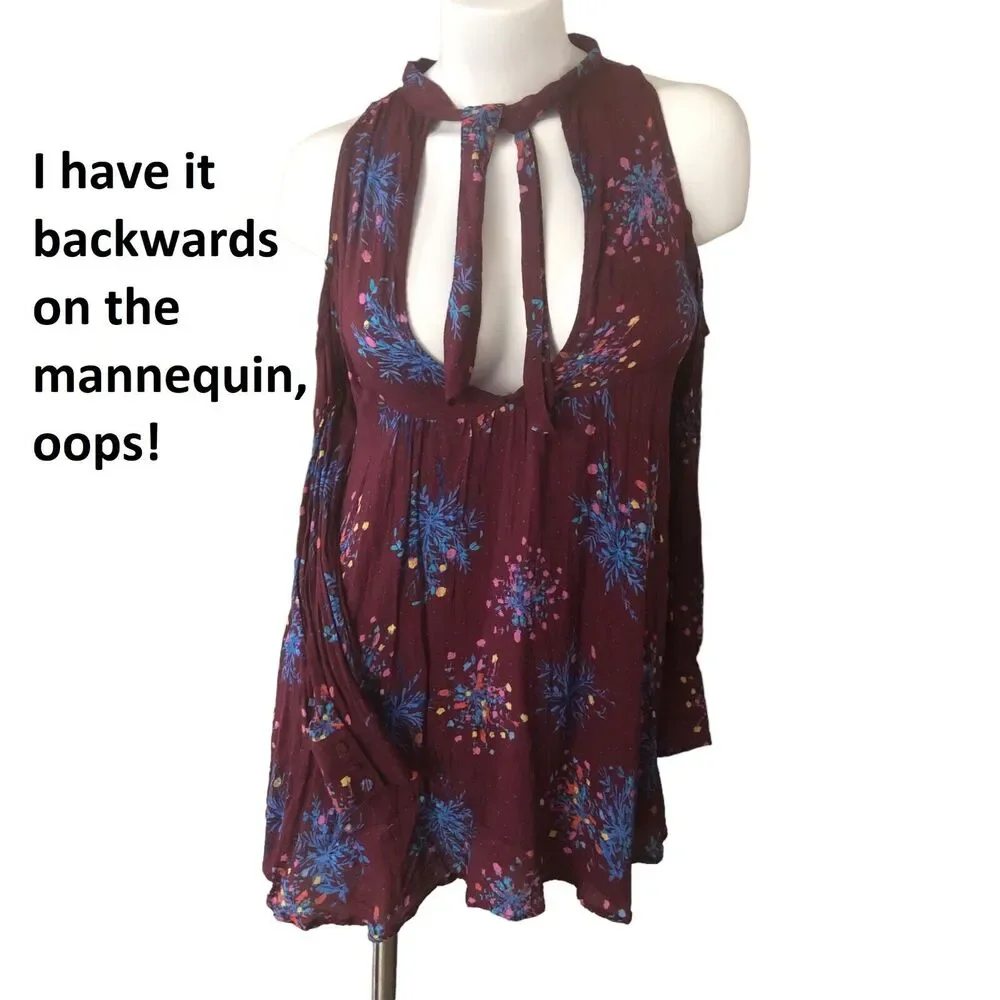Free People Kaleidoscope Dream Tunic Top Blouse Micro Mini Dress S Cold Shoulder